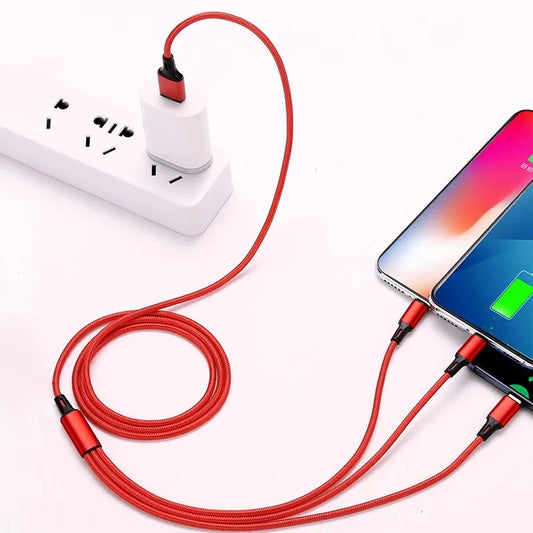 Câble de charge rapide USB 3 en 1, type C, micro IOS, multi chargeur pour iPhone Huawei Samsung, en nylon tressé