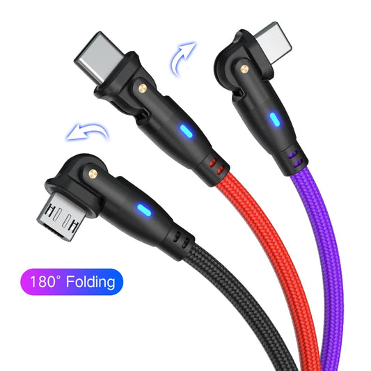 Câble de Charge 3A Rotatif à 180 °, pour iPhone 14, X98 Pro, S99, V Max, S100, V30, T20, S88 Pro, Samsung, Huawei